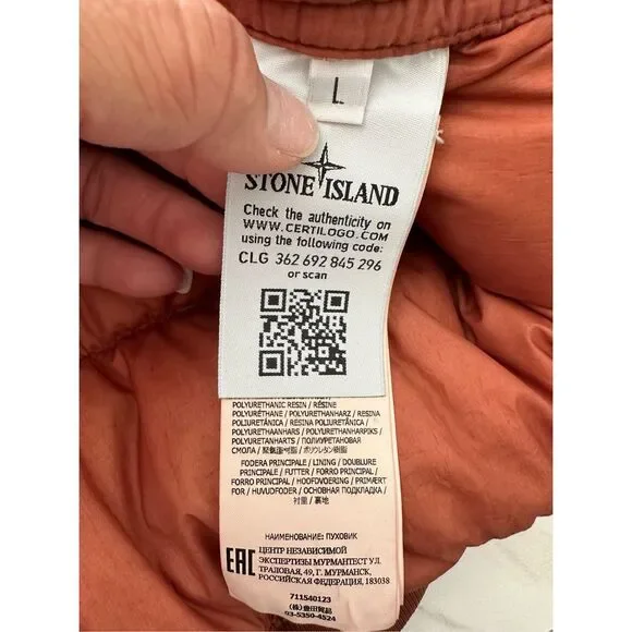 NWT Stone Island Mens Down Packable Hood Compass Badge Puffer Jacket Rust Large - Picture 9 of 10